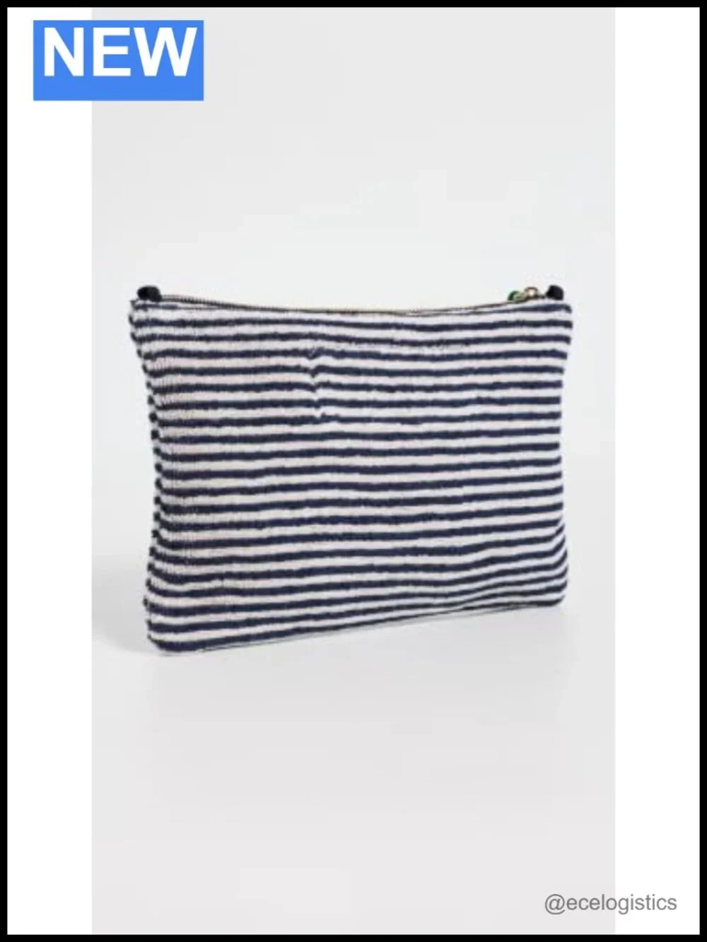 Terry Cloth Flat Clutch with Stripe Pattern, Zipper Closure, Lightweight